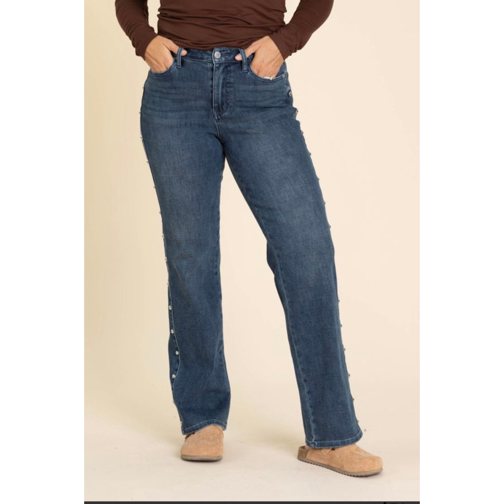 Judy Blue Dark Blue Straight Leg Jeans with Side Studs - Picture 3 of 7
